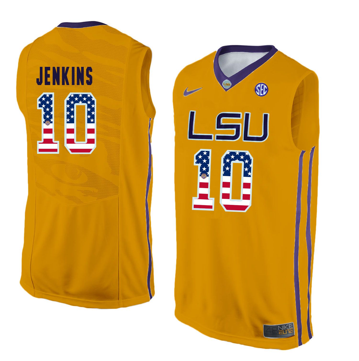 Men LSU Tigers #10 Jenkins Yellow Flag Customized NCAA Jerseys->customized ncaa jersey->Custom Jersey
